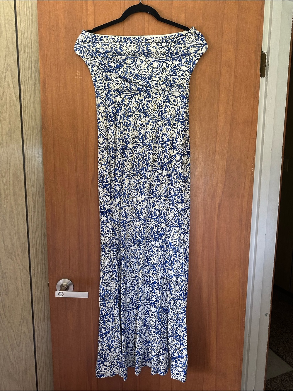 The Limited Blue and White Floral Off-Shoulder Maxi Dress